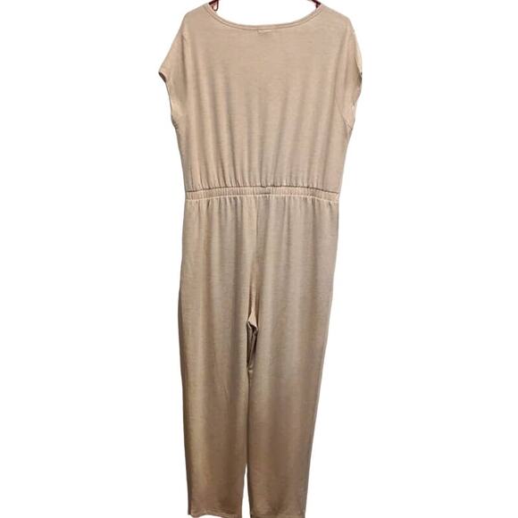 Stitch & Pine Cream Relaxed Loungewear Jumpsuit Heather Oatmeal Ruched Size XL - Picture 6 of 6